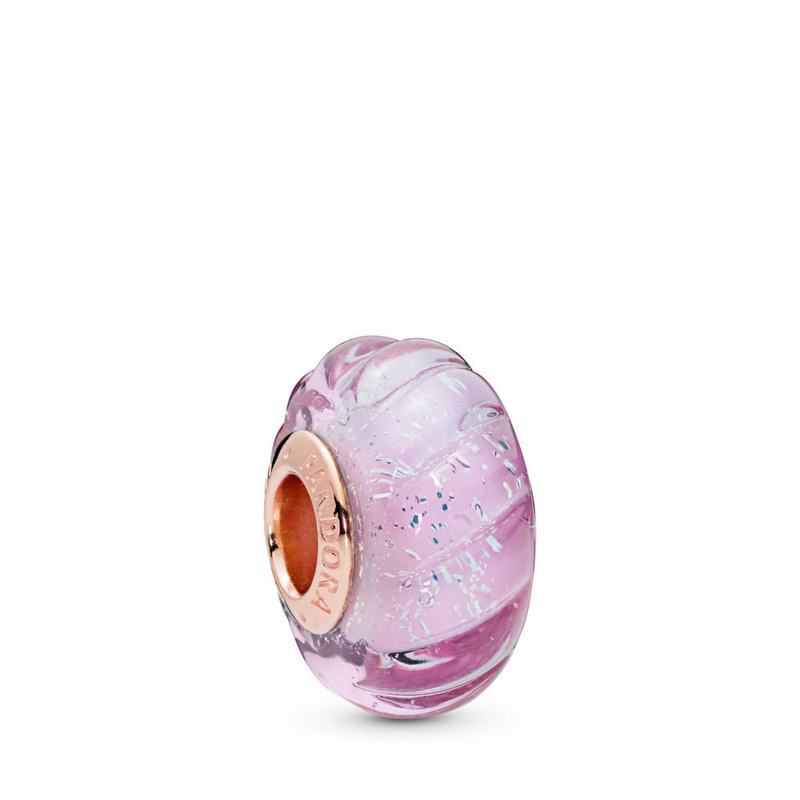 Pandora Glittering Grooves Charm - Pandora Rose/Glass/Pink - Canada | GI4963CO